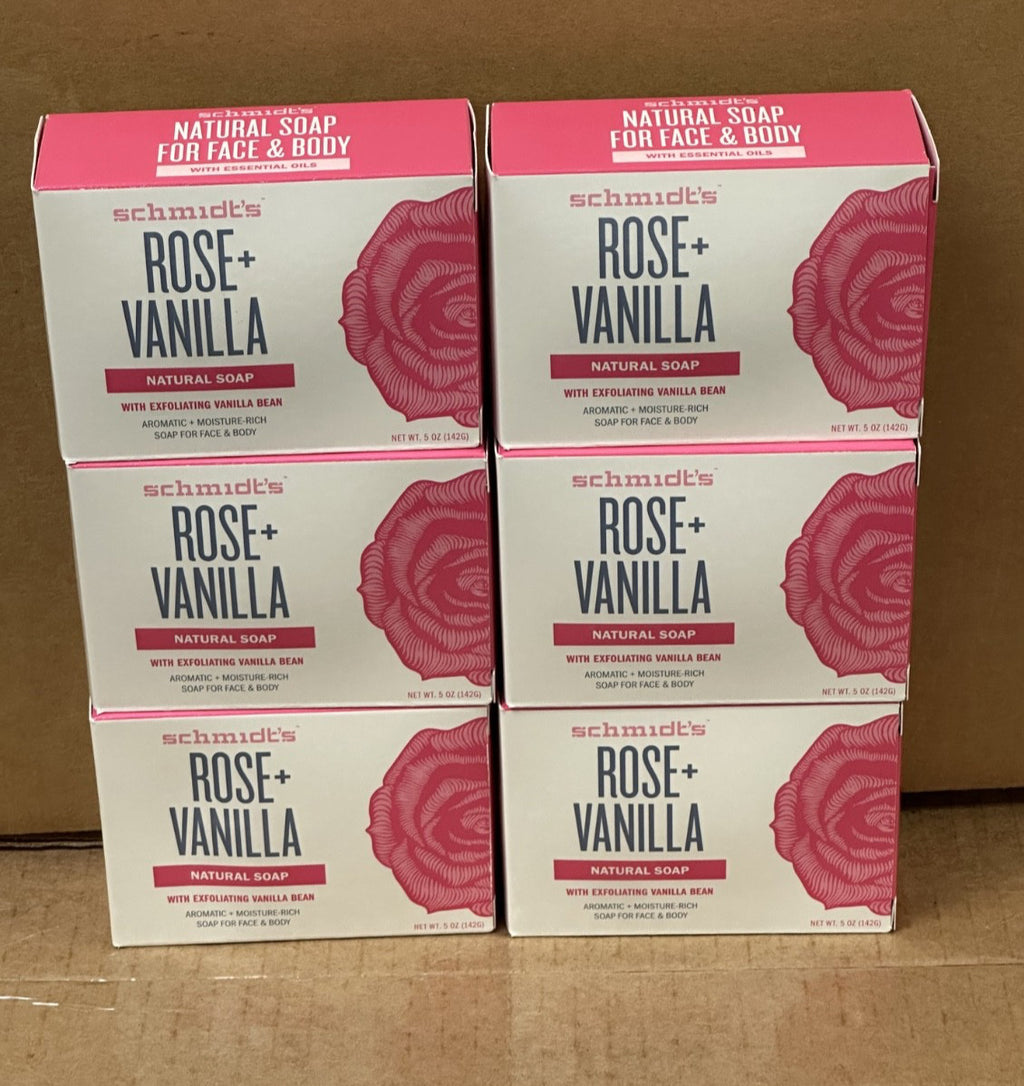 6 Pack Natural Rose & Vanilla Soap with Exfoliating Vanilla Bean - 5 oz