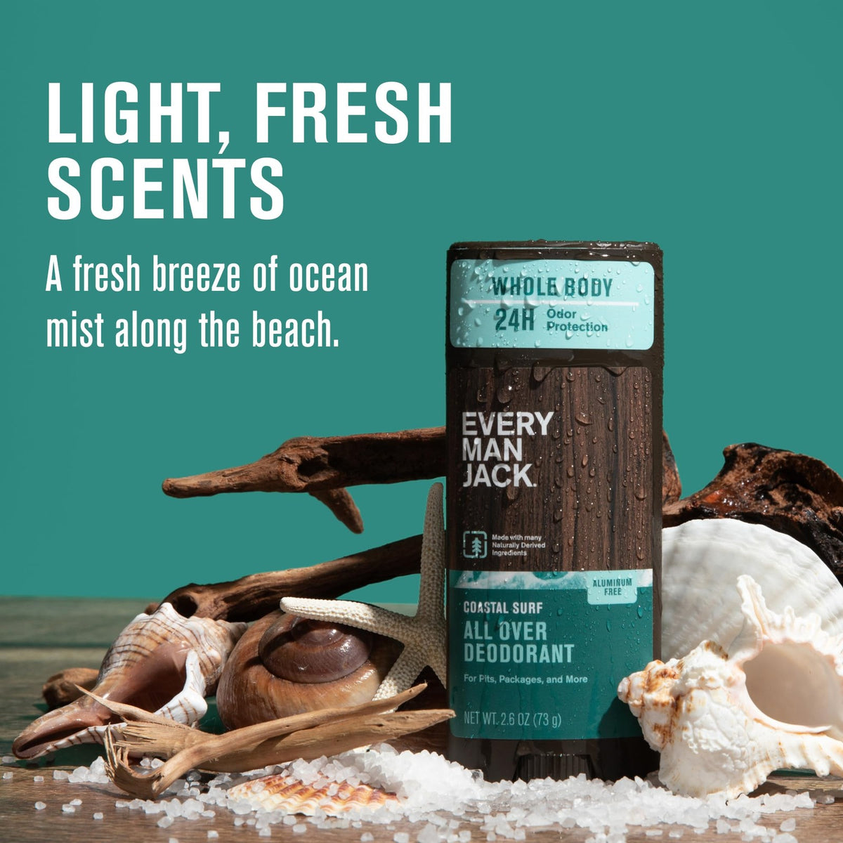 All Over Deodorant for Men - Coastal Surf, 2.6 oz, Aluminum-Free, Long-Lasting