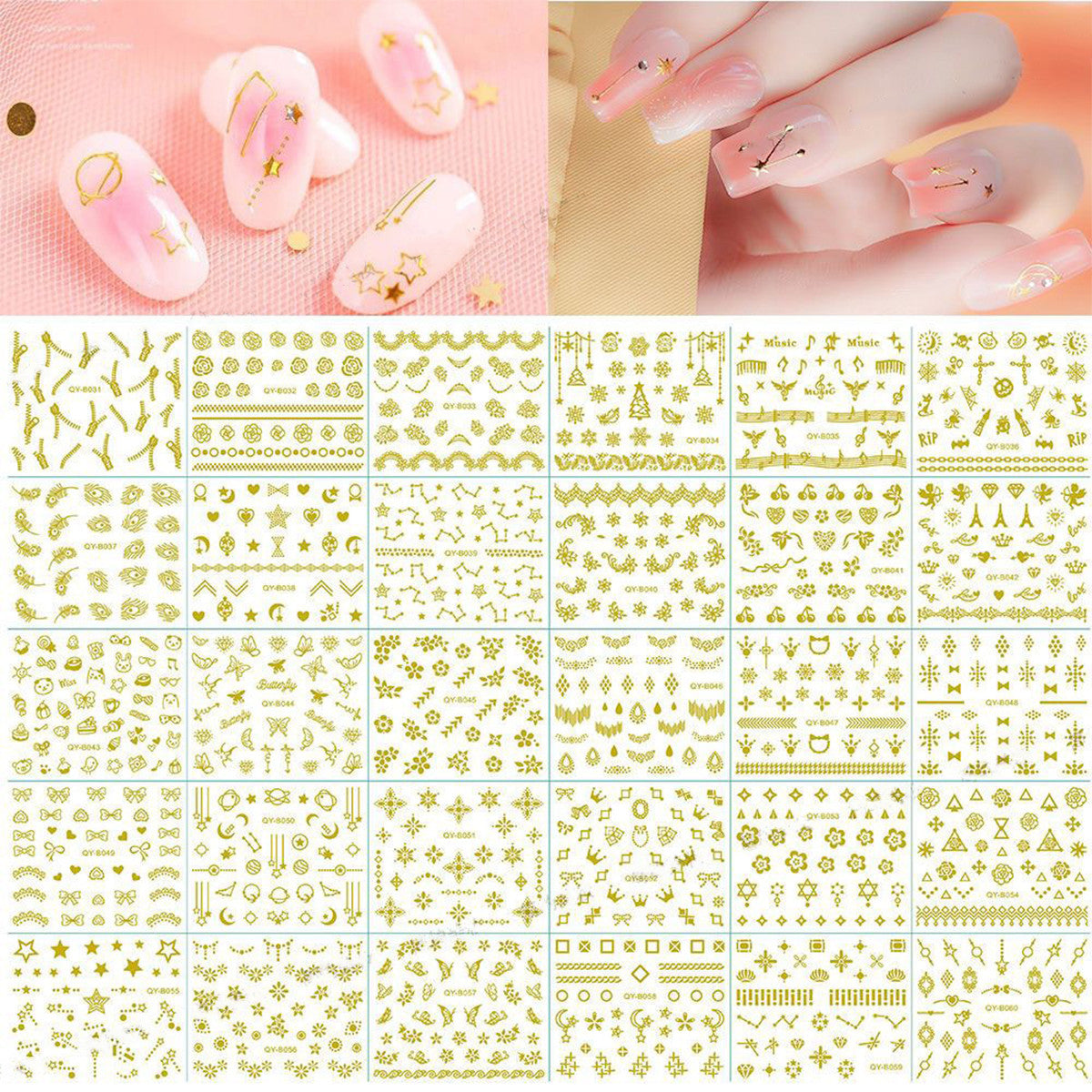 Gold Nail Art Stickers 3D Self-Adhesive Star Line for Manicure & DIY