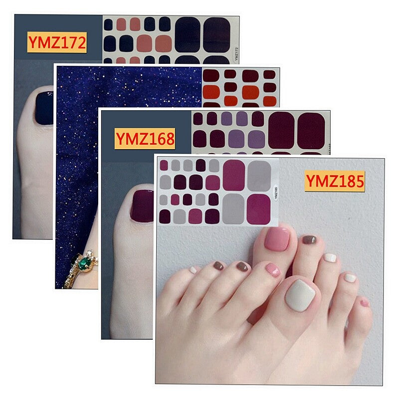 22-Piece Colorful Nail Wraps Set for Pedicure and Manicure - Dark Brown, Purple, Black
