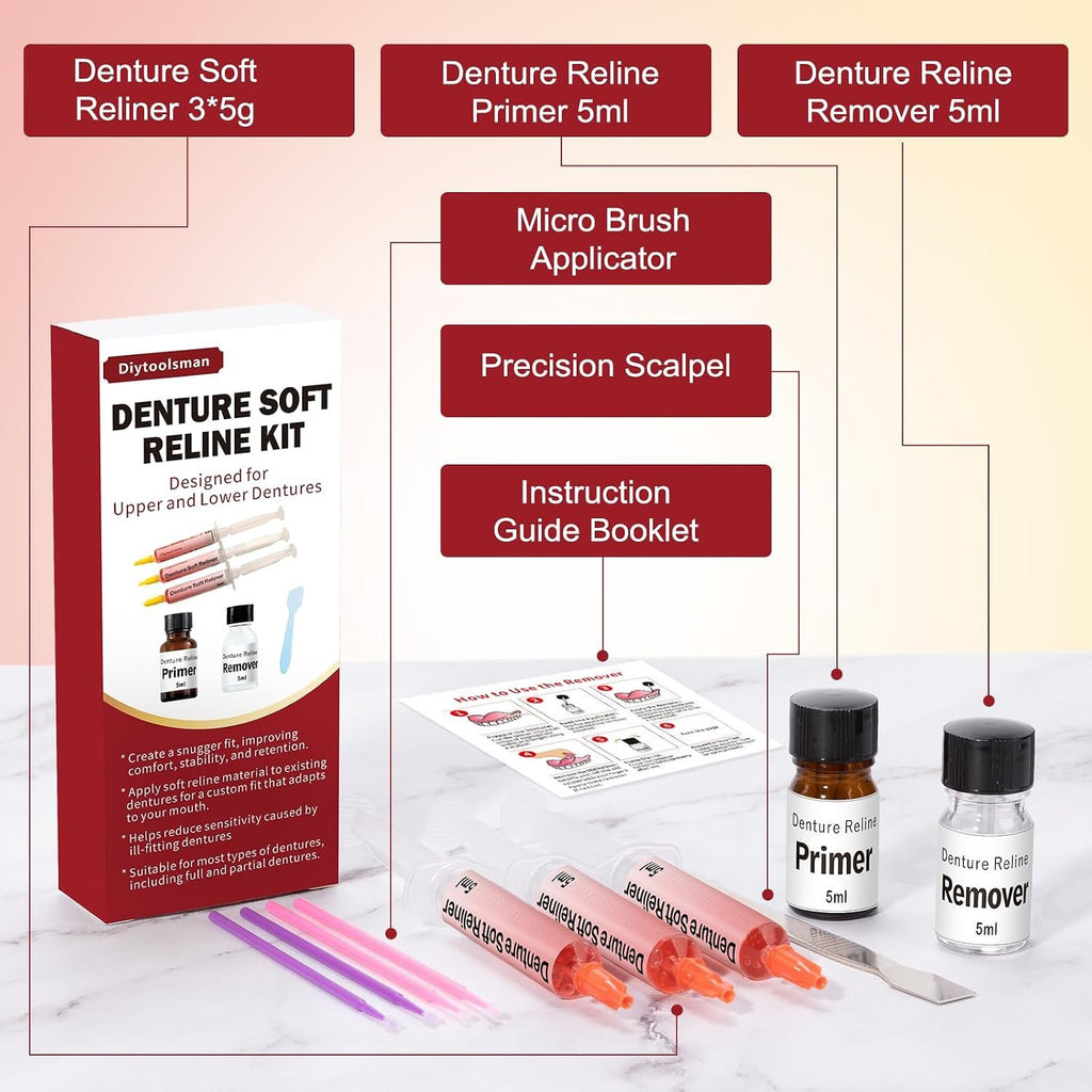 Denture Soft Reline Kit for Upper and Lower Dentures - Comfortable Fit & Stability