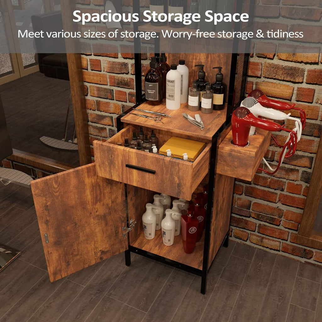 Wall Mount Hair Styling Salon Station with Drawer and Storage Cabinet