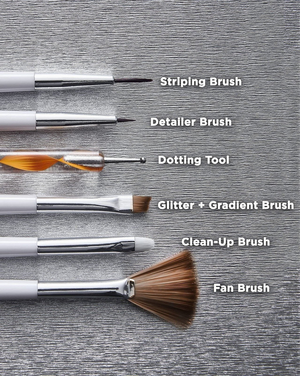 Nail Art Tool Kit with Dotting, Stripping & Marbling Brushes - Salon Pro
