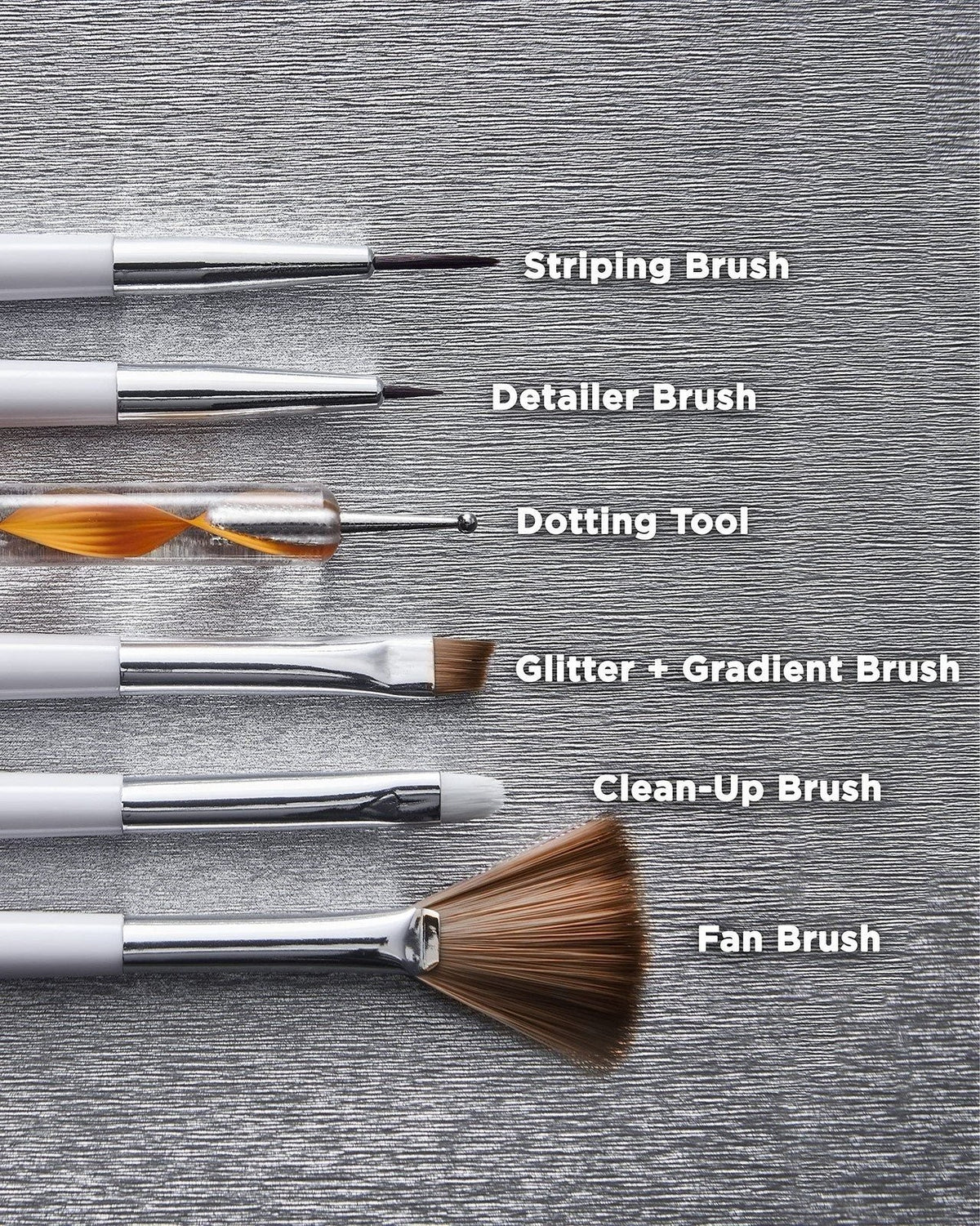 Nail Art Tool Kit with Dotting, Stripping & Marbling Brushes - Salon Pro
