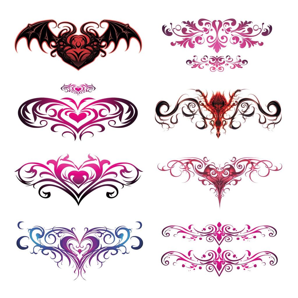 Belly Temporary Tattoos 8 Sheets - Colorful Heart Designs Body Stickers