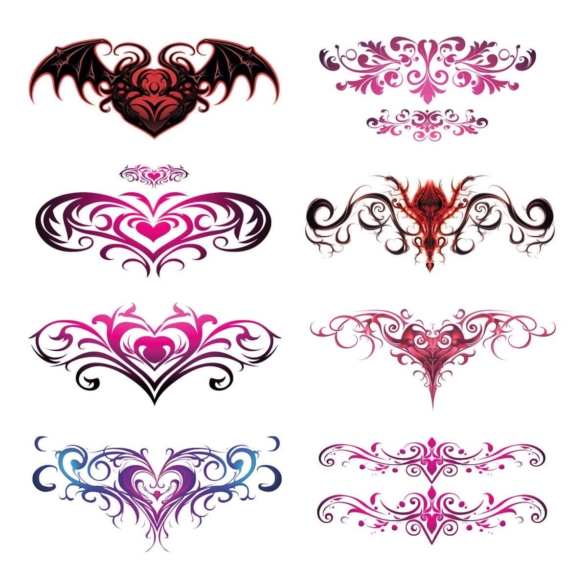 Belly Temporary Tattoos 8 Sheets - Colorful Heart Designs Body Stickers