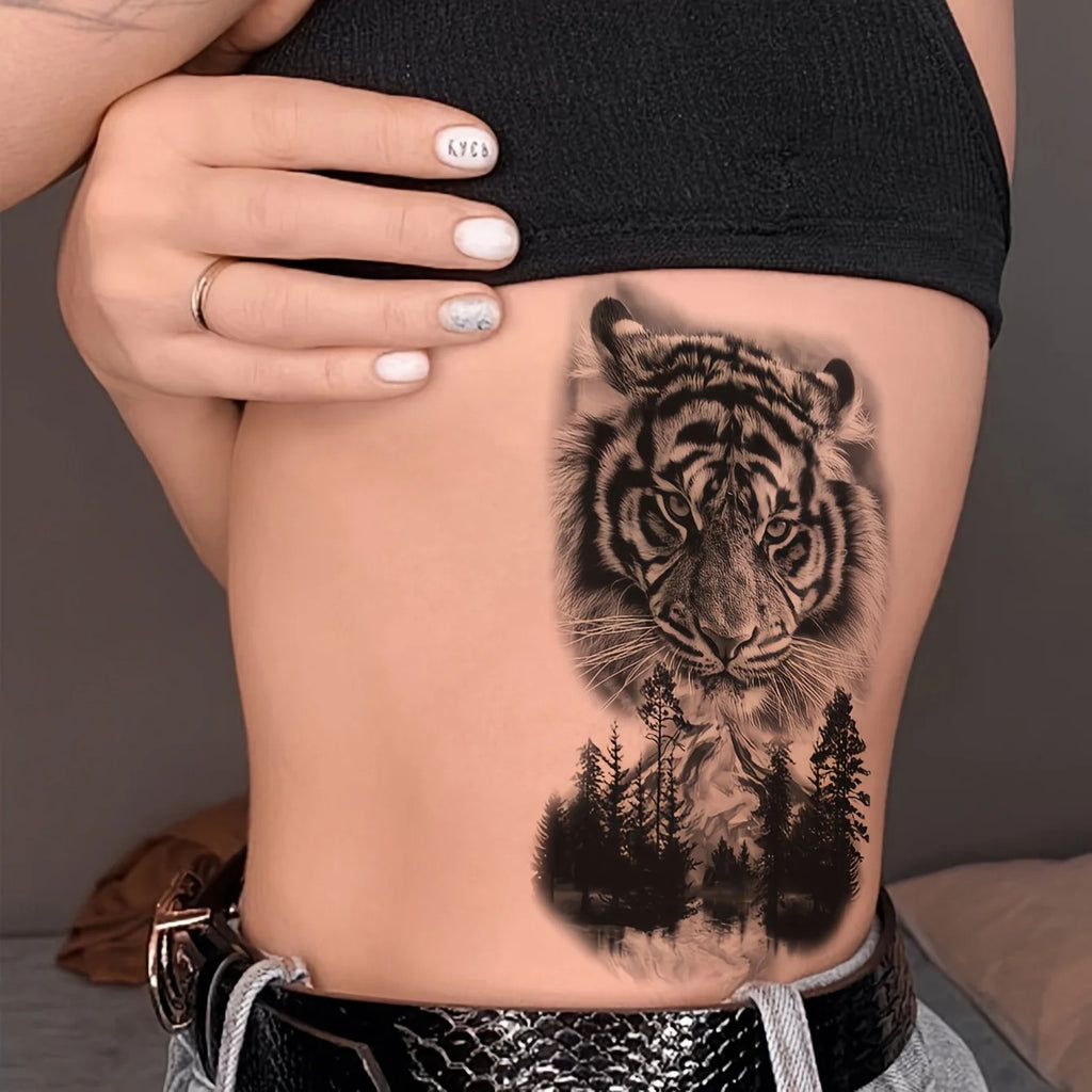 Large Realistic Tiger Tattoo Sticker | Temporary Body Art for Men & Women