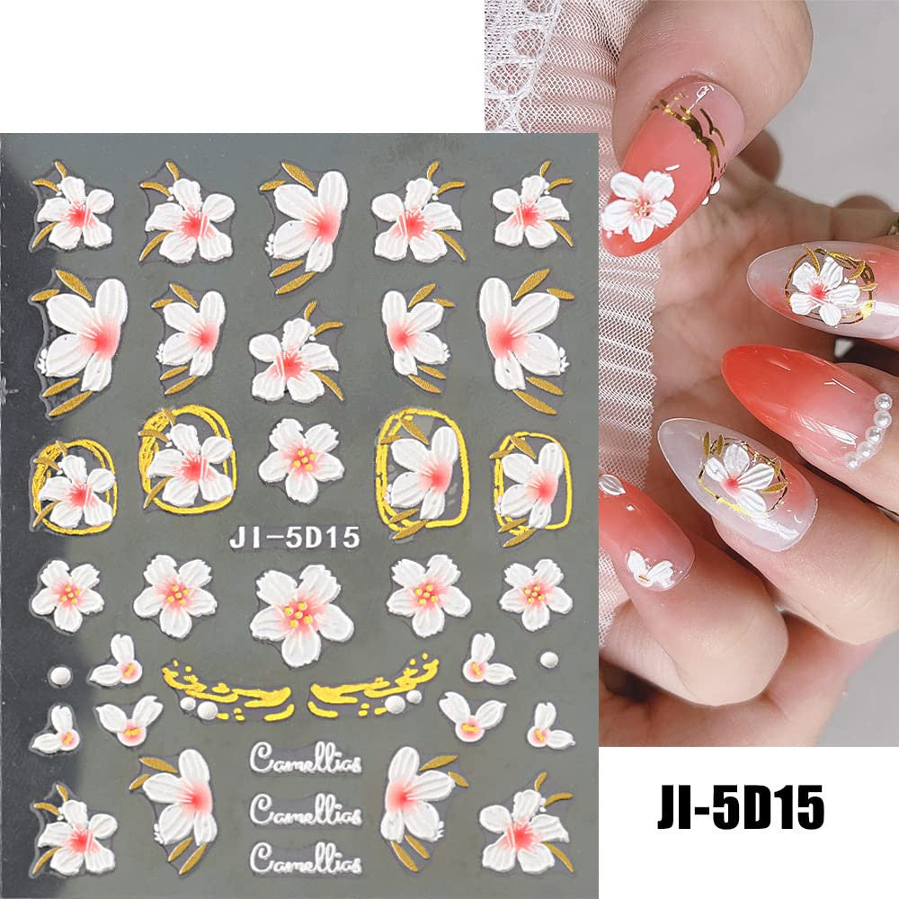 3D Flower Leaves Nail Art Stickers Decals - Self-Adhesive, 4 Sheets