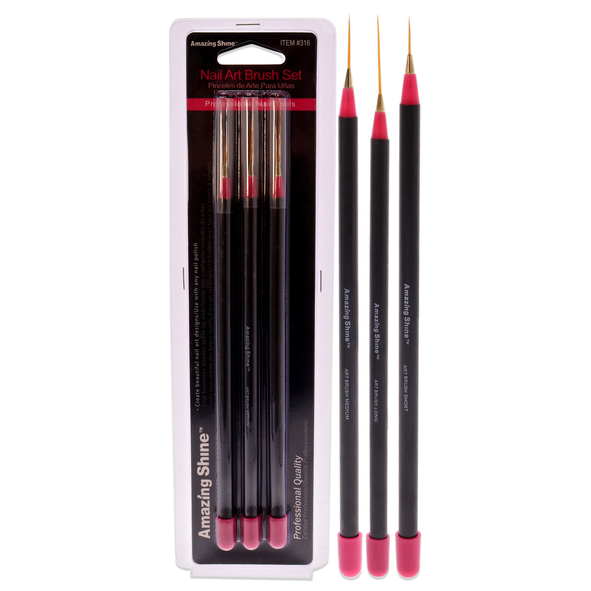 Professional Nail Art Brush Set - 3 Piece Manicure & Pedicure Tools