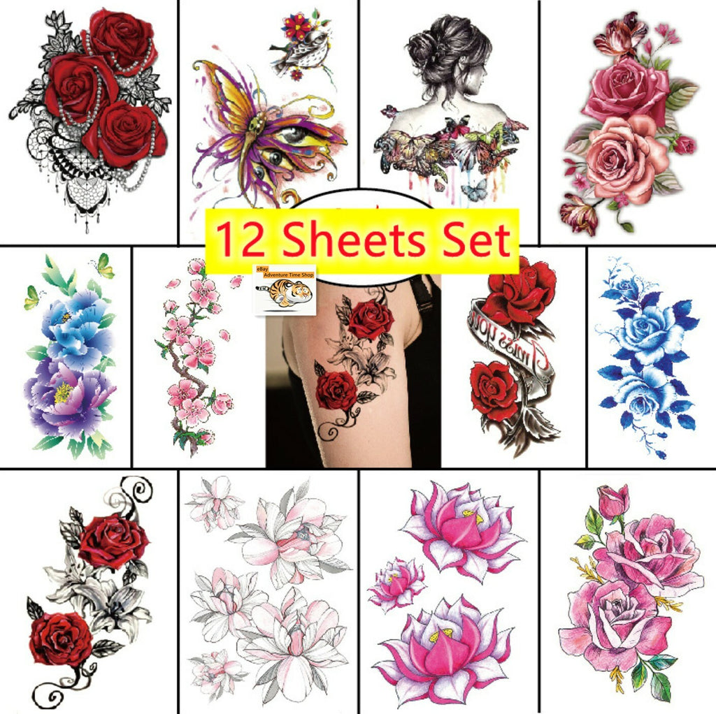 Colorful Floral Butterfly Temporary Tattoos for Arms & Body Art