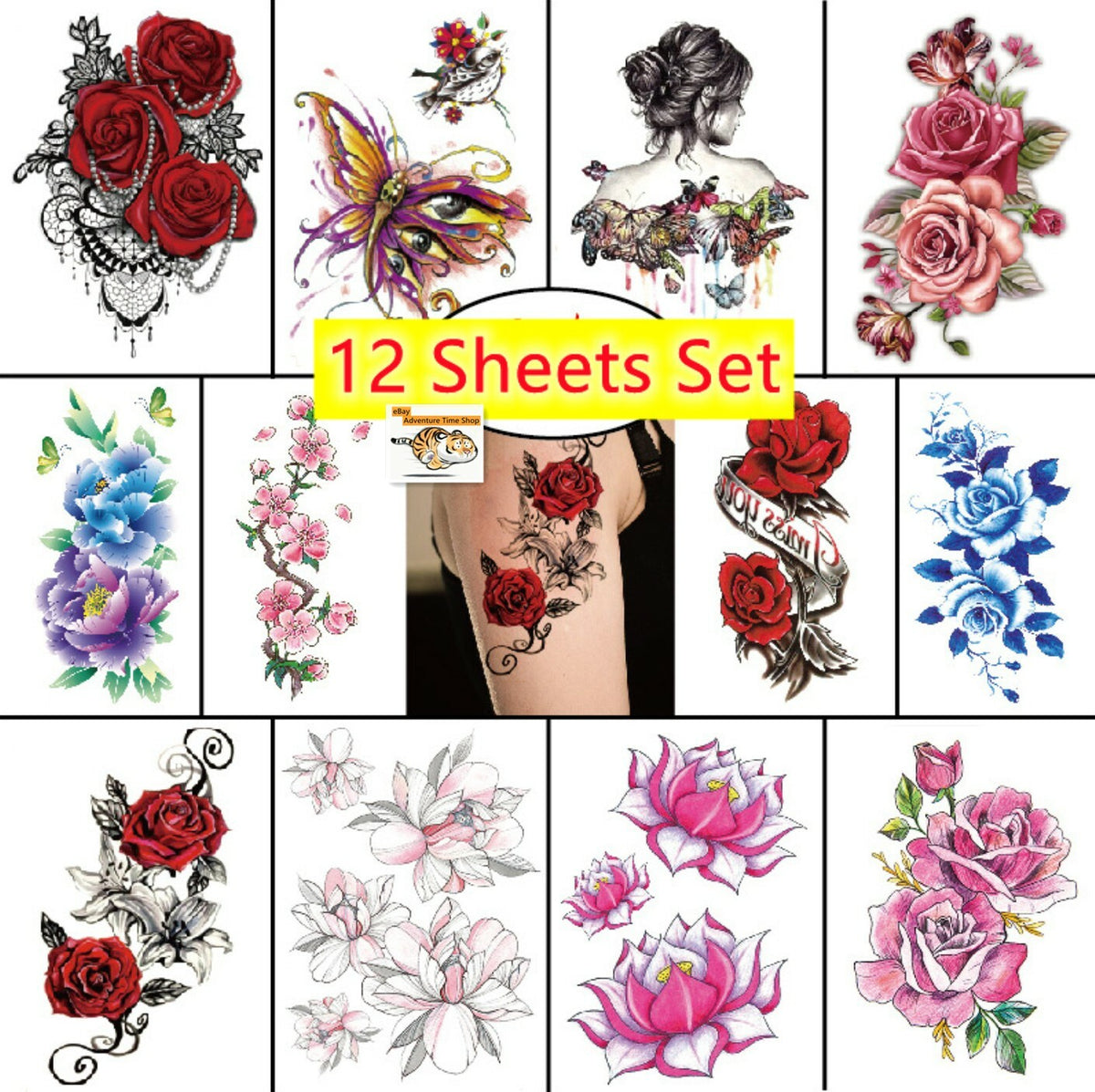 Colorful Floral Butterfly Temporary Tattoos for Arms & Body Art