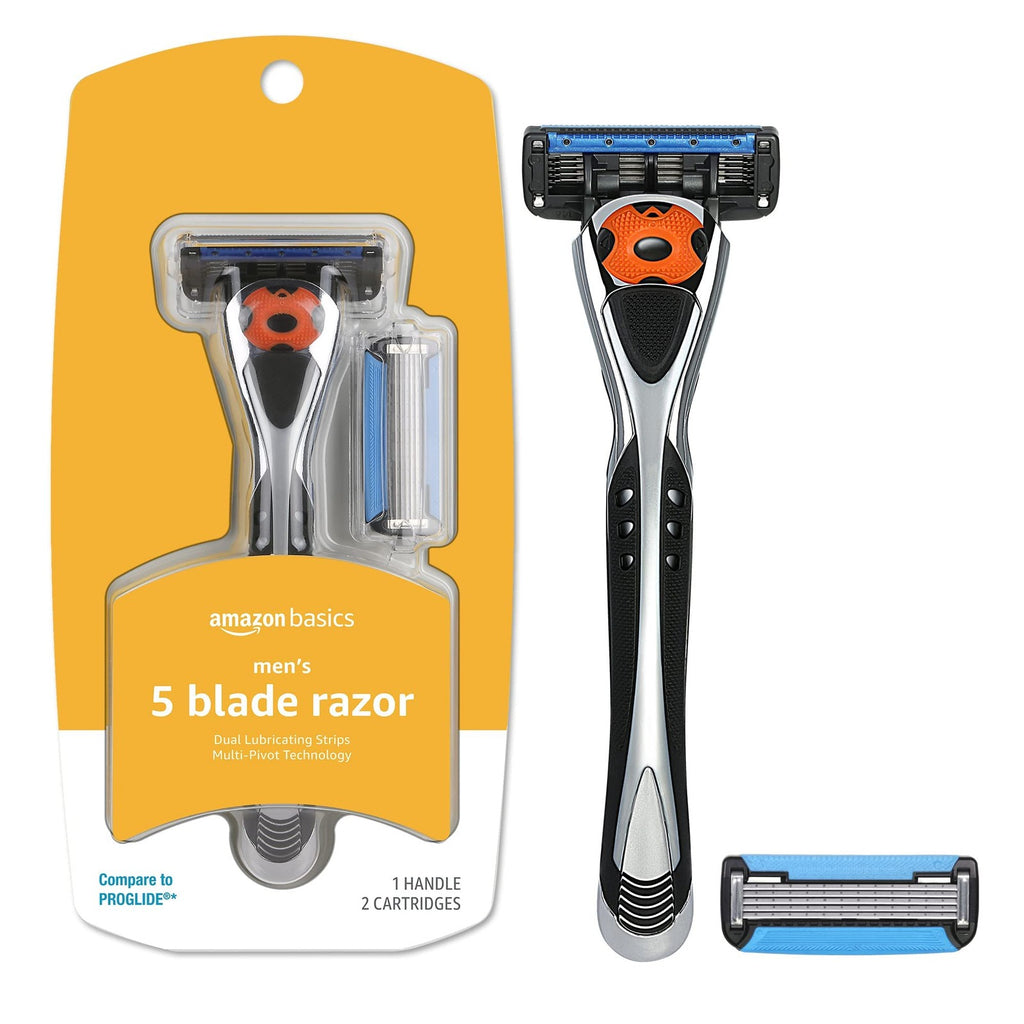 Men's 5-Blade Razor with Pivoting Handle & Refill Cartridges, Black