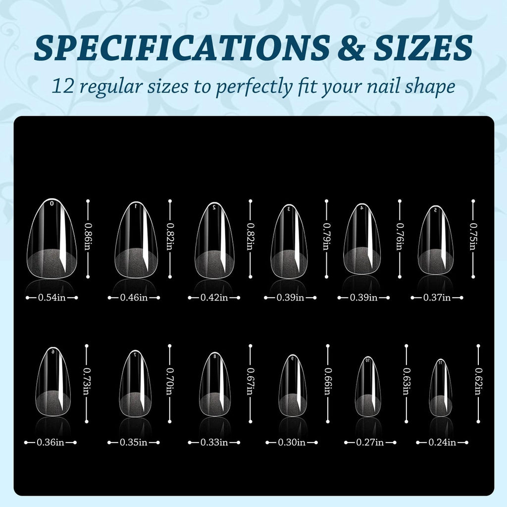 Short Almond Nail Tips 288PC Gel Acrylic False Nails with 12 Sizes