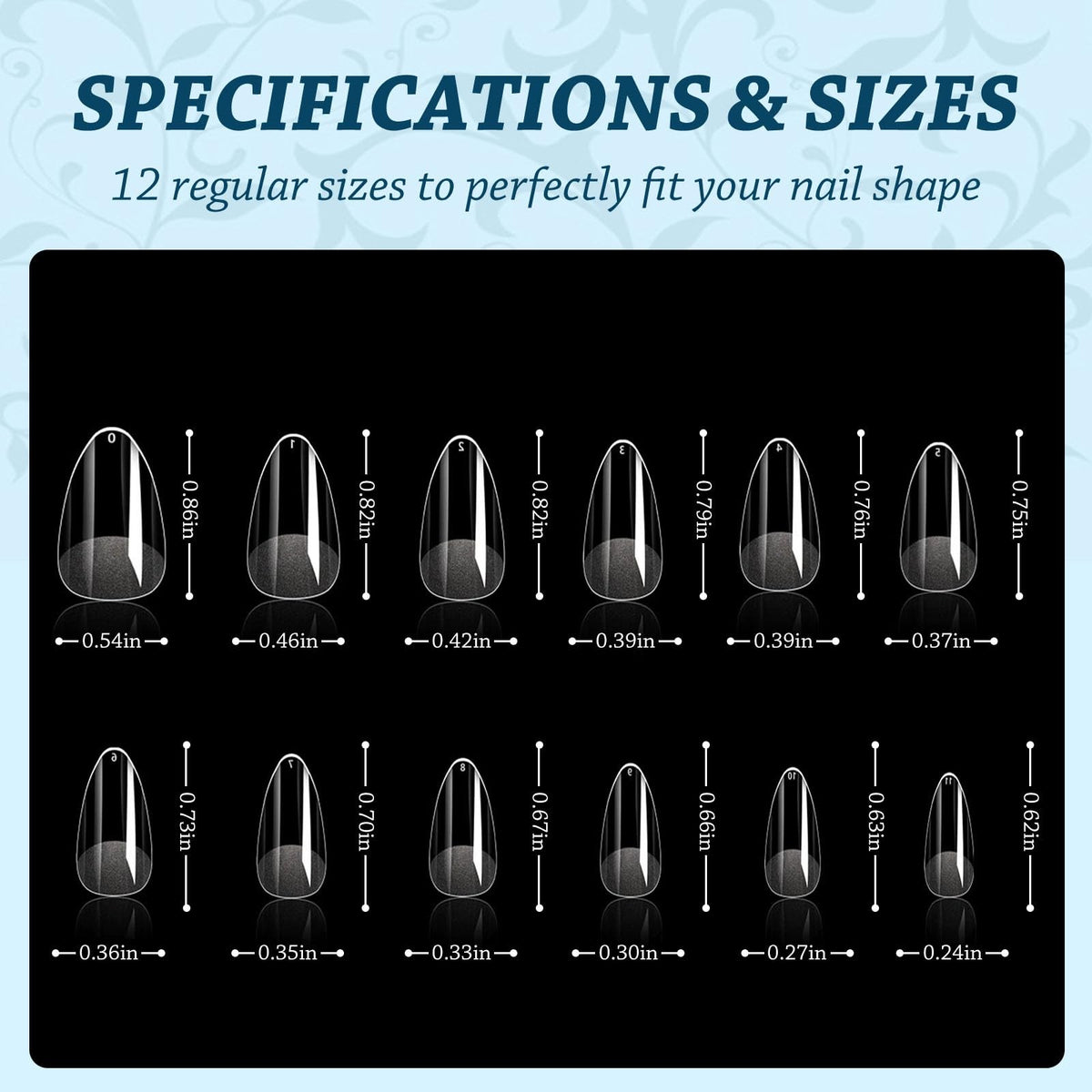 Short Almond Nail Tips 288PC Gel Acrylic False Nails with 12 Sizes