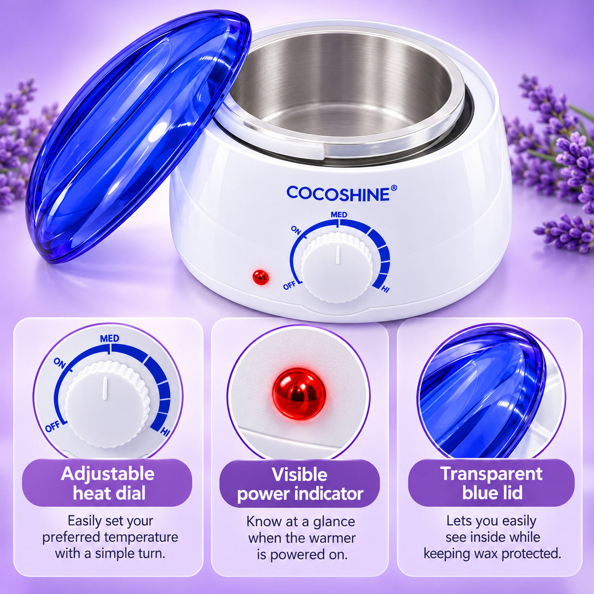 Electric Wax Warmer for Hair Removal with Removable Pot — Adjustable Heat Control