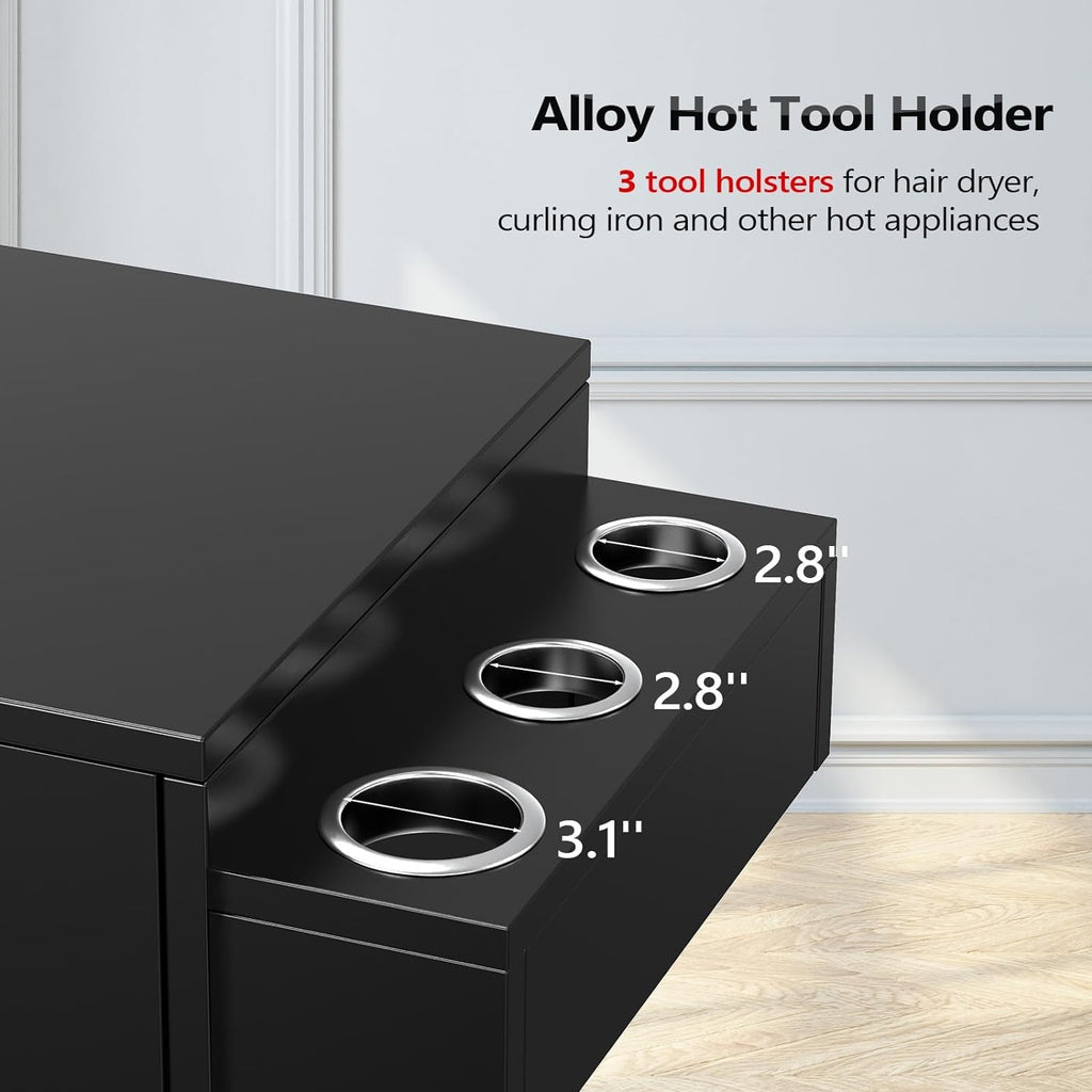 Salon Trolley Cart with 3 Drawers and Heat-Resistant Tool Holders for Stylists