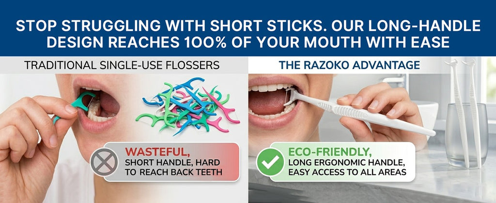 Dental Flosser Kit with Handle and 120 Refill Heads - Easy Access, Ergonomic Design