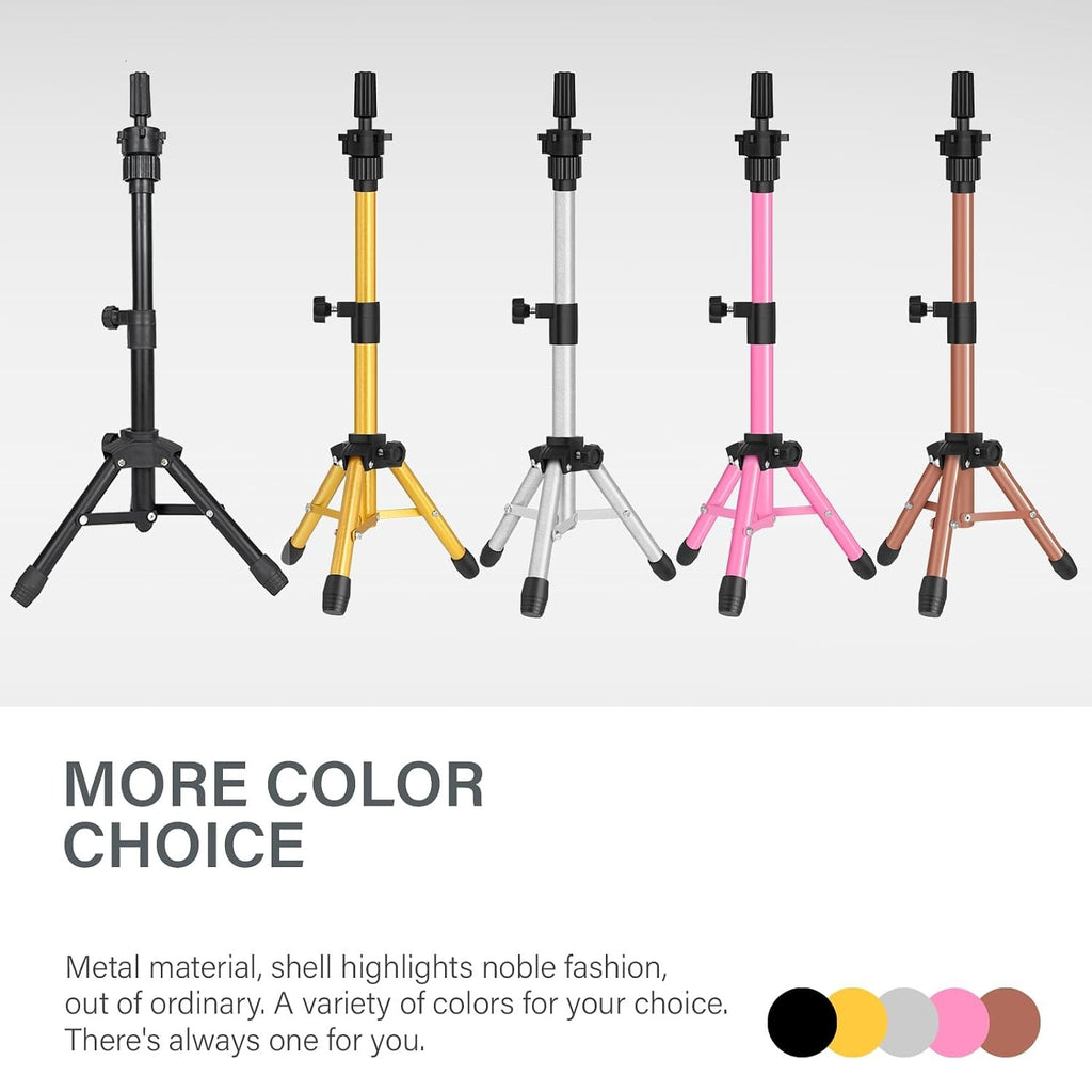 25 Inch Pink Adjustable Tripod Wig Stand for Display & Cosmetology