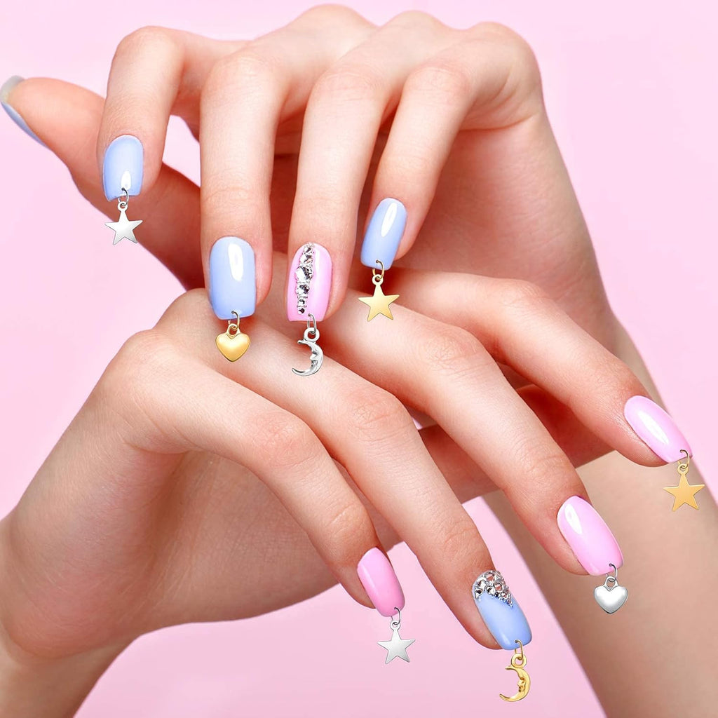 71 Pcs Nail Art Charms Set with Dangle Jewelry Rings & Nail Piercing Tool