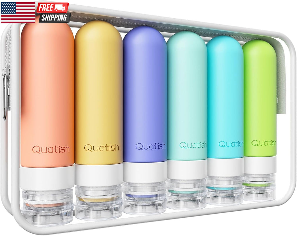 Travel Bottles for Toiletries 6 Pack - Leakproof 3 Oz TSA Approved Silicone Containers