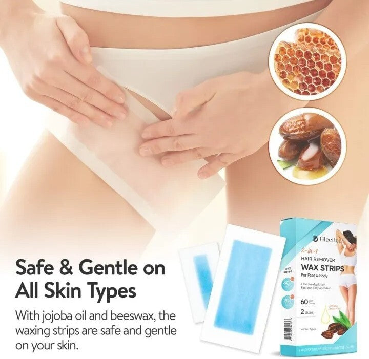 Hair Removal Wax Strips 60 Count - Face & Body Skin-Friendly Kit