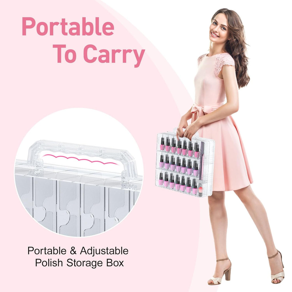 48-Bottle Transparent Nail Polish Organizer Storage Case