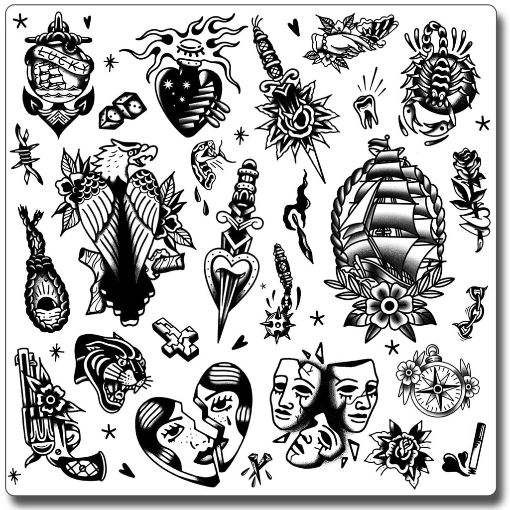 Temporary Tattoos – 9 Sheets Old School Black Waterproof Body Art