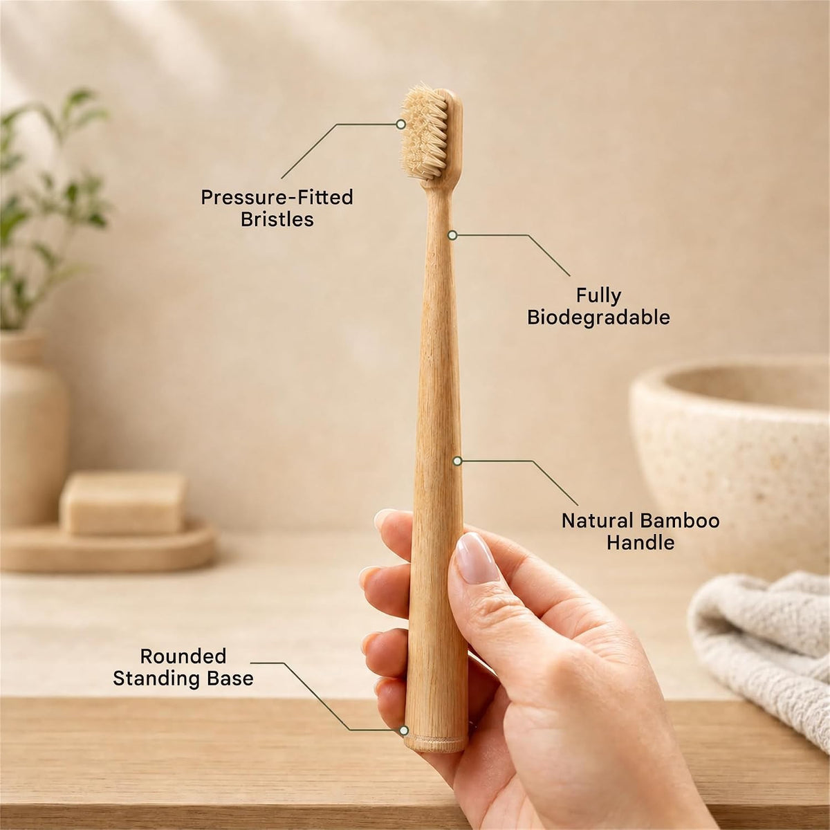 Natural Bamboo Toothbrush Set with Boar and Horsehair Bristles Eco-Friendly