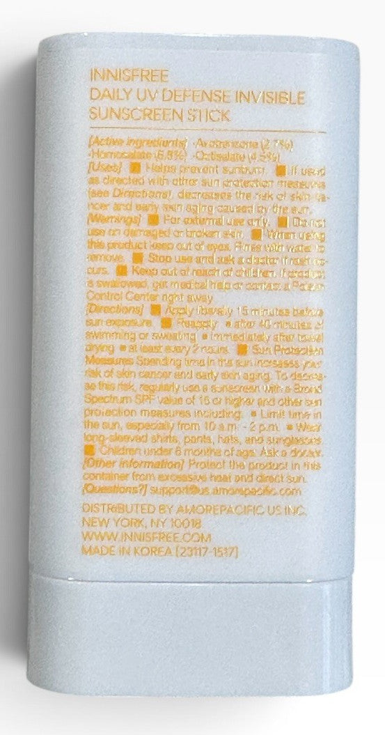 Innisfree Daily UV Invisible Sunscreen Stick SPF 50+ PA++++ 19g - Korean Sun Protection
