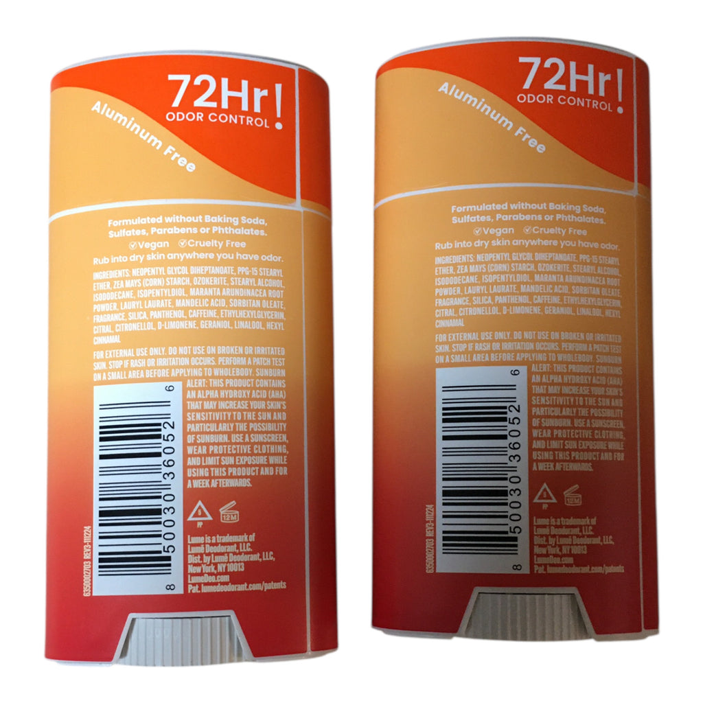 Lume Whole Body Deodorant 72-Hour Solid Tangerine Scent 2.6 oz Pack