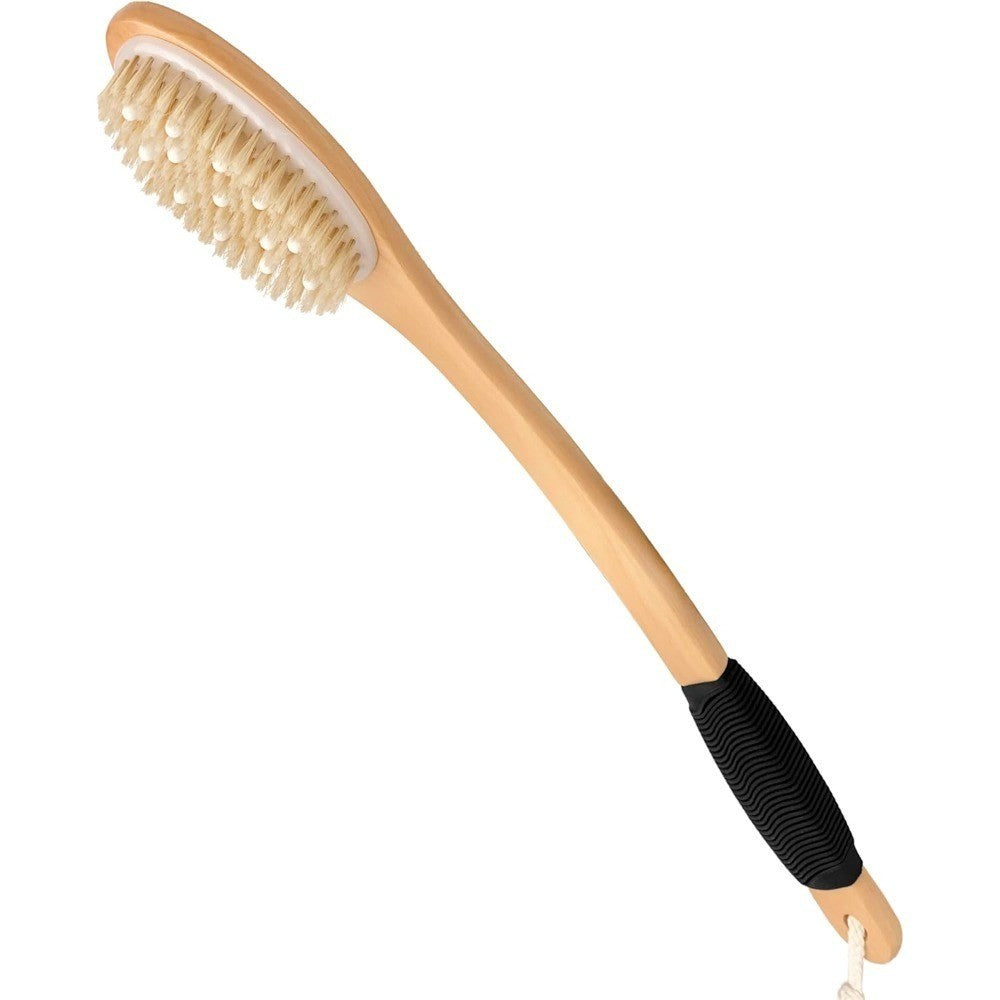 Wood Curved Bath Brush with Long Handle for Back Exfoliation