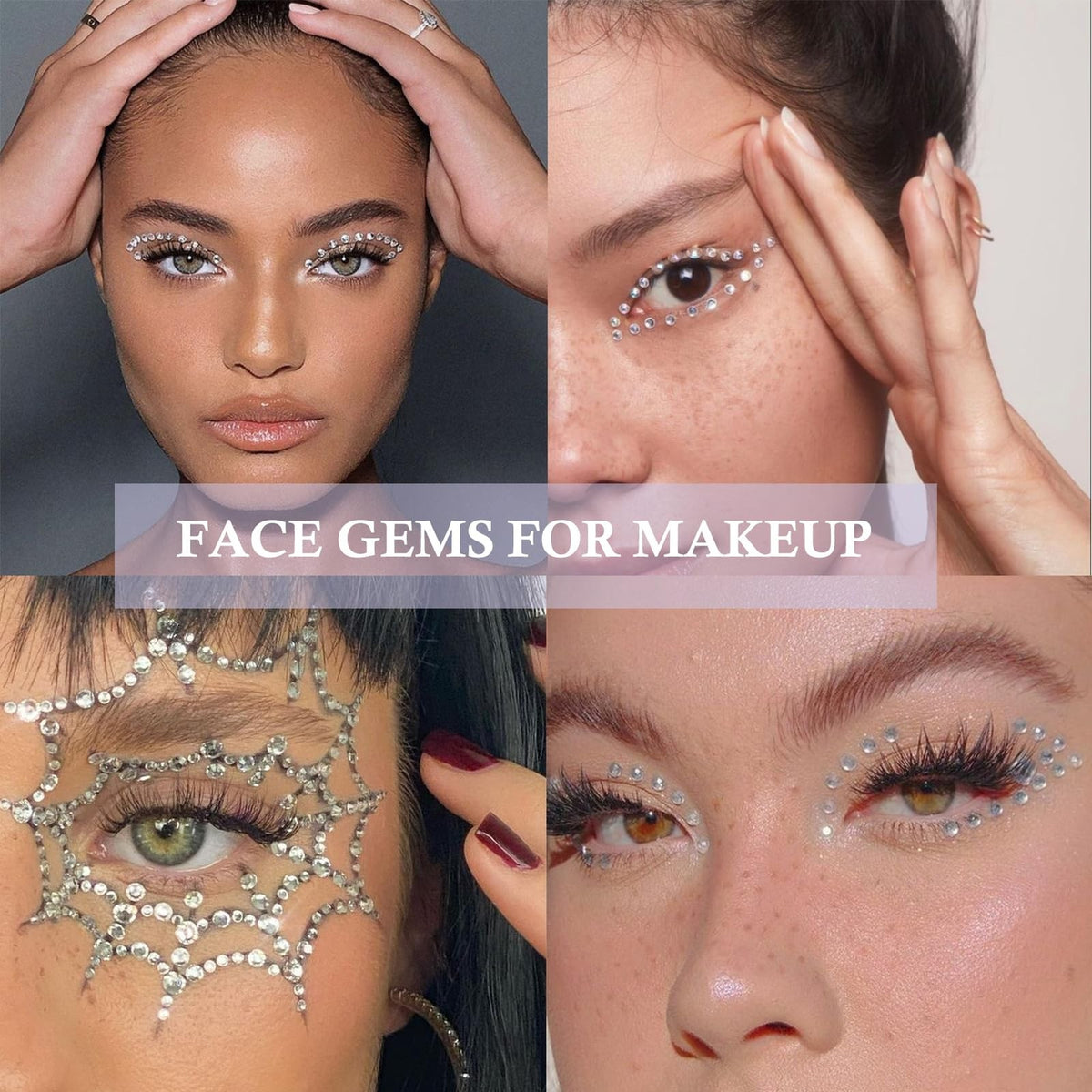 Self-Adhesive Face & Hair Gems Set - 660 Pieces, Clear Rhinestones for Makeup & Festive Looks