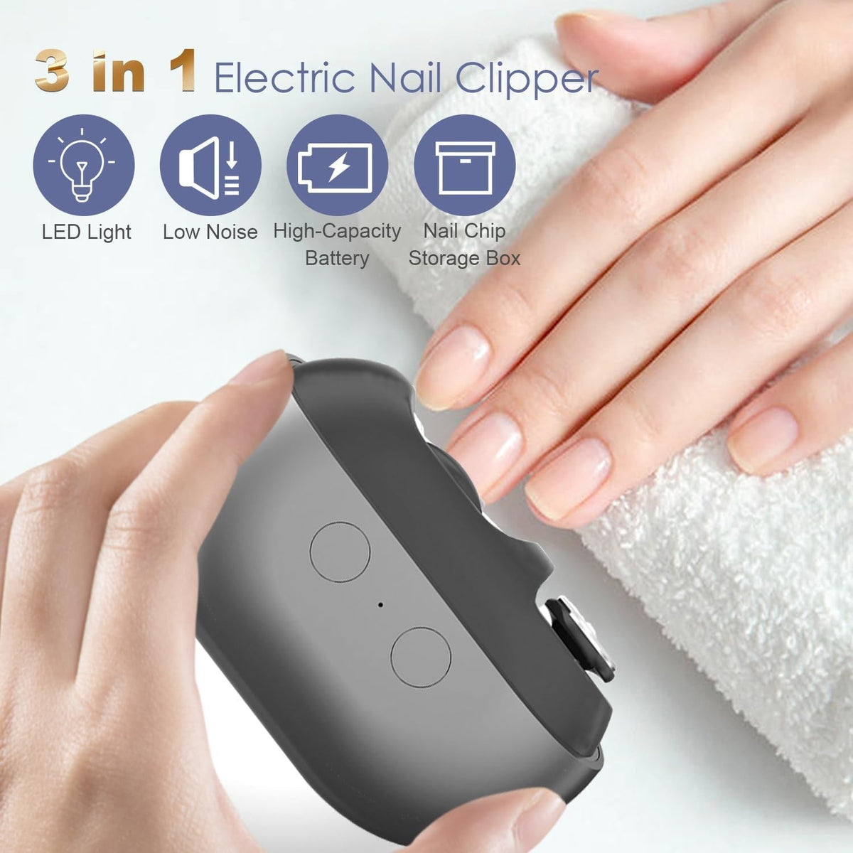 Electric Nail Clipper for Thick Nails - 3-in-1 Trimmer with LED Light, Safe & Rechargeable
