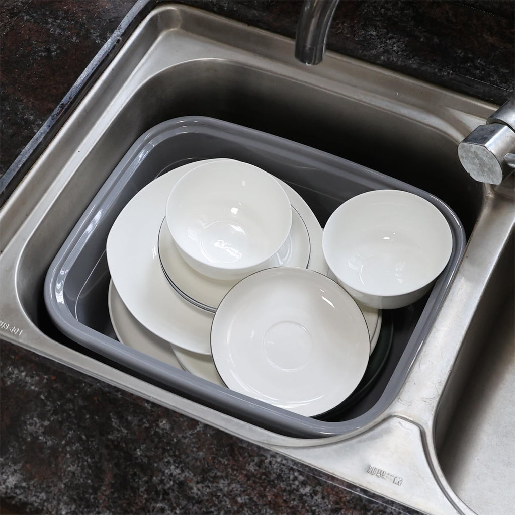 12 Quart Plastic Dish Washing Basin Grey 4-Pack Kitchen Sink Organizer