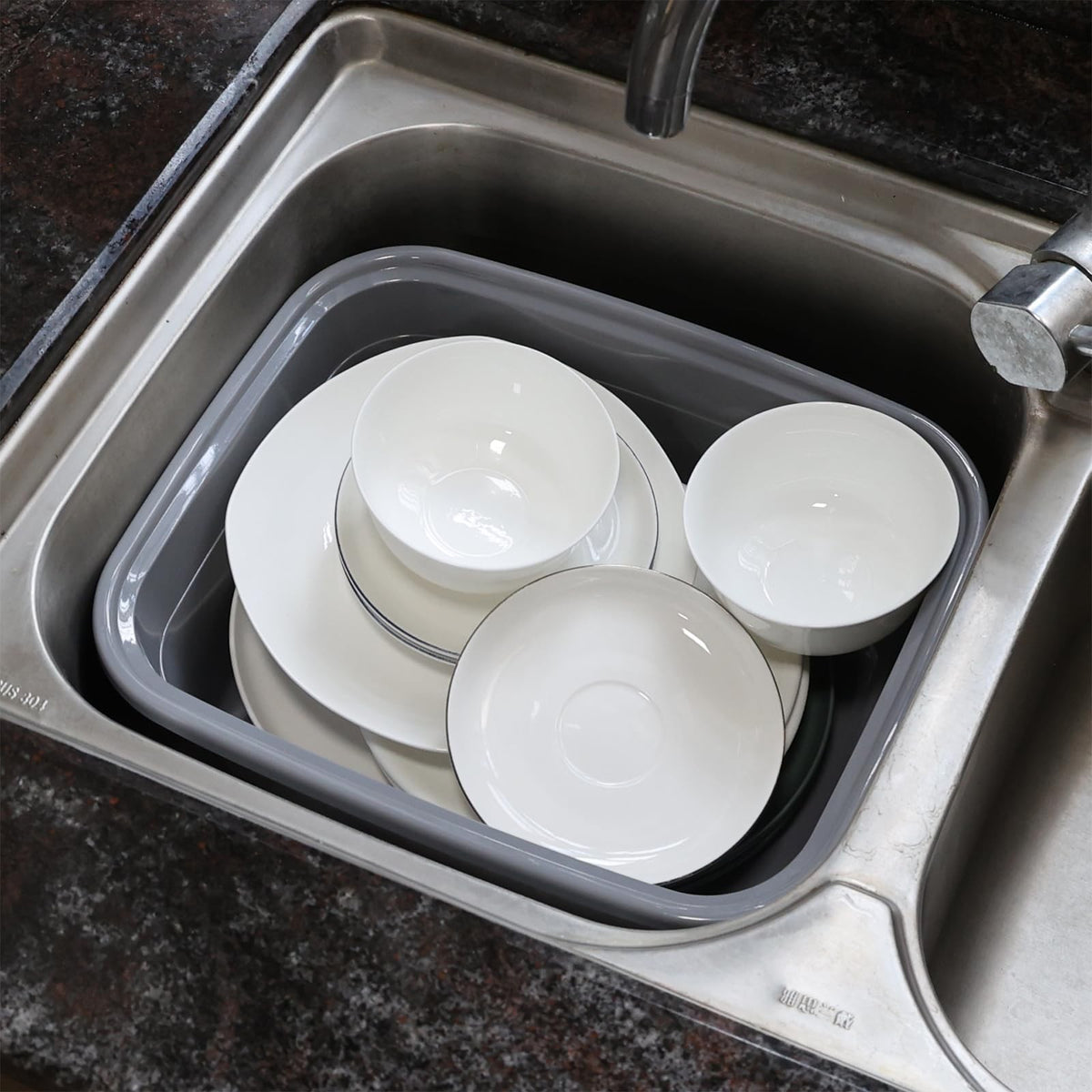 12 Quart Plastic Dish Washing Basin Grey 4-Pack Kitchen Sink Organizer