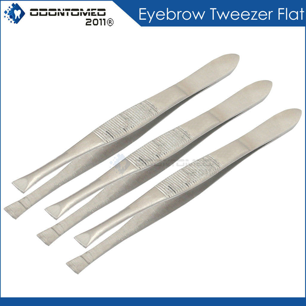 3 Pack Stainless Steel Flat Tweezers - High Gloss Precision Grooming Tools