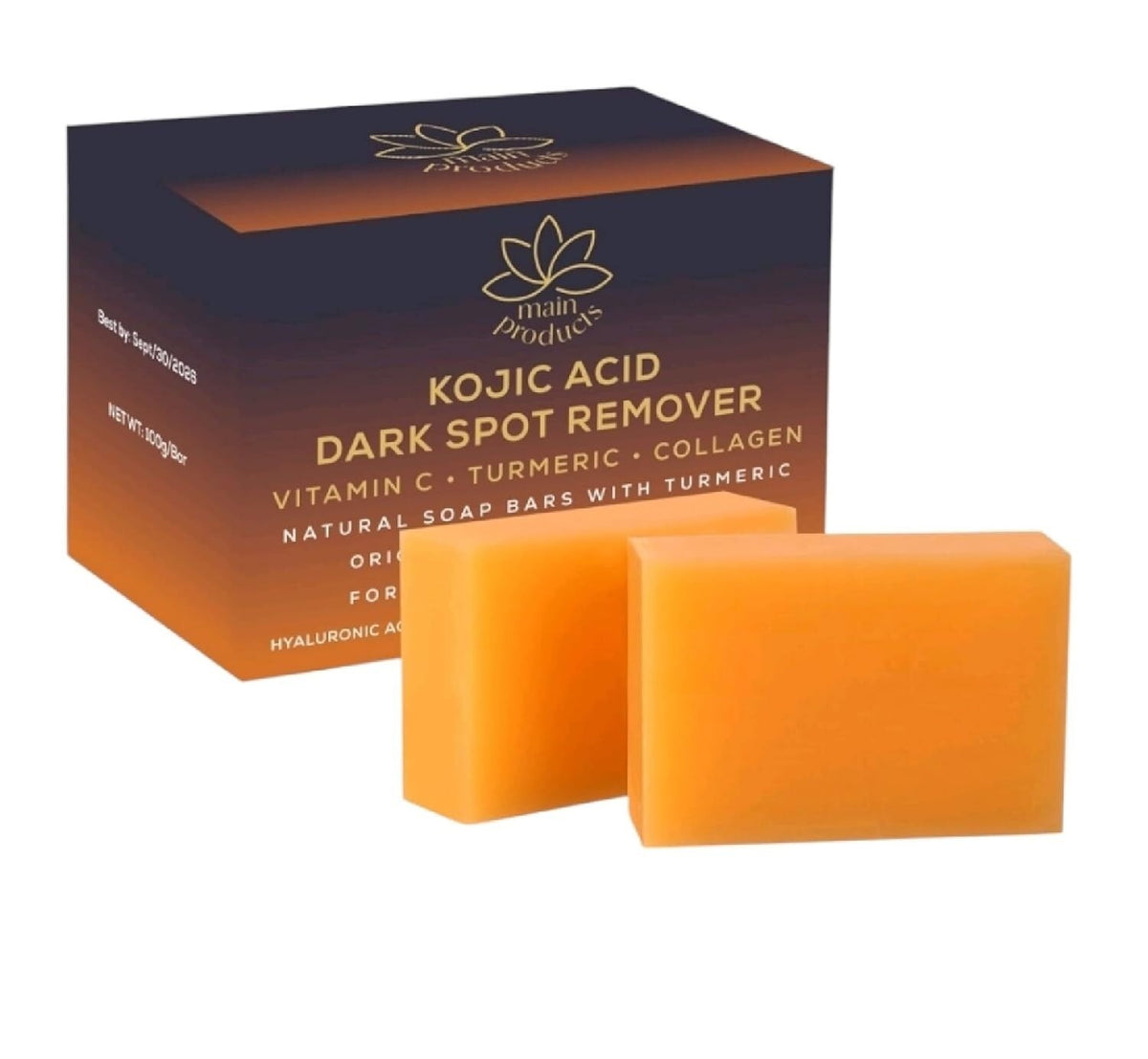 Kojic Acid Dark Spot Correcting Soap Bars with Vitamin C Retinol Collagen Turmeric 2 Pack