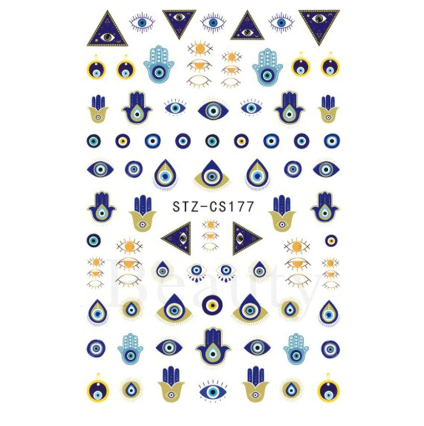 3D Nail Art Stickers Decals French Transfers Wavy Swirls Evil Eye Crackle