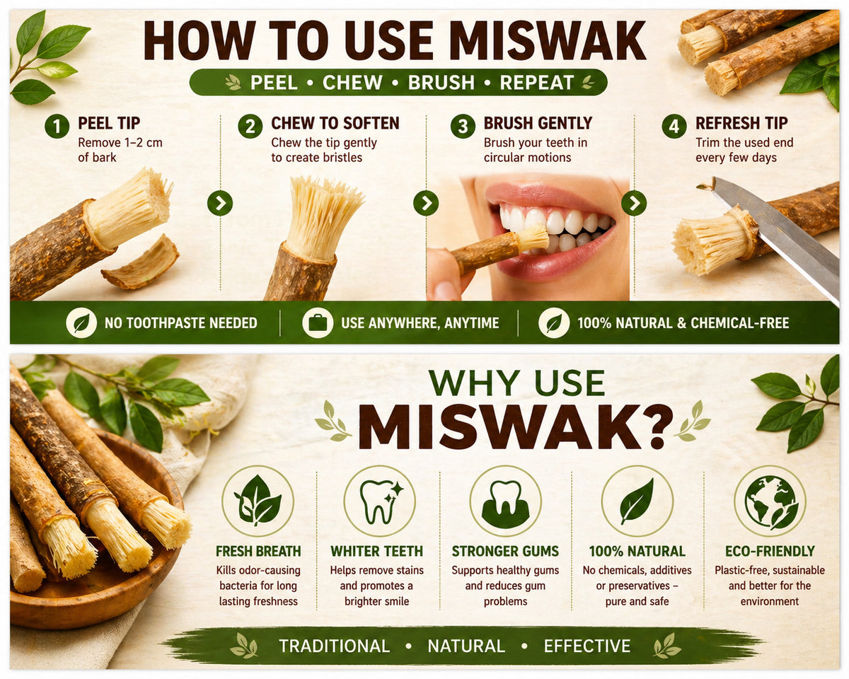 Natural Miswak Sticks Oral Care Pack - Traditional Portable Toothbrush