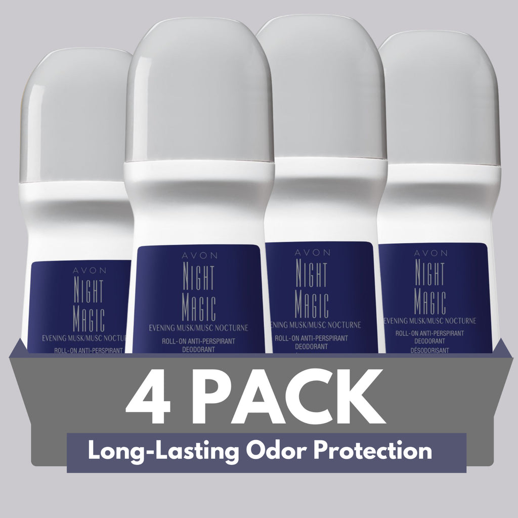 Avon Night Magic Musk Roll-On Deodorant 2.6 fl oz Pack of 4 - Long-Lasting Freshness