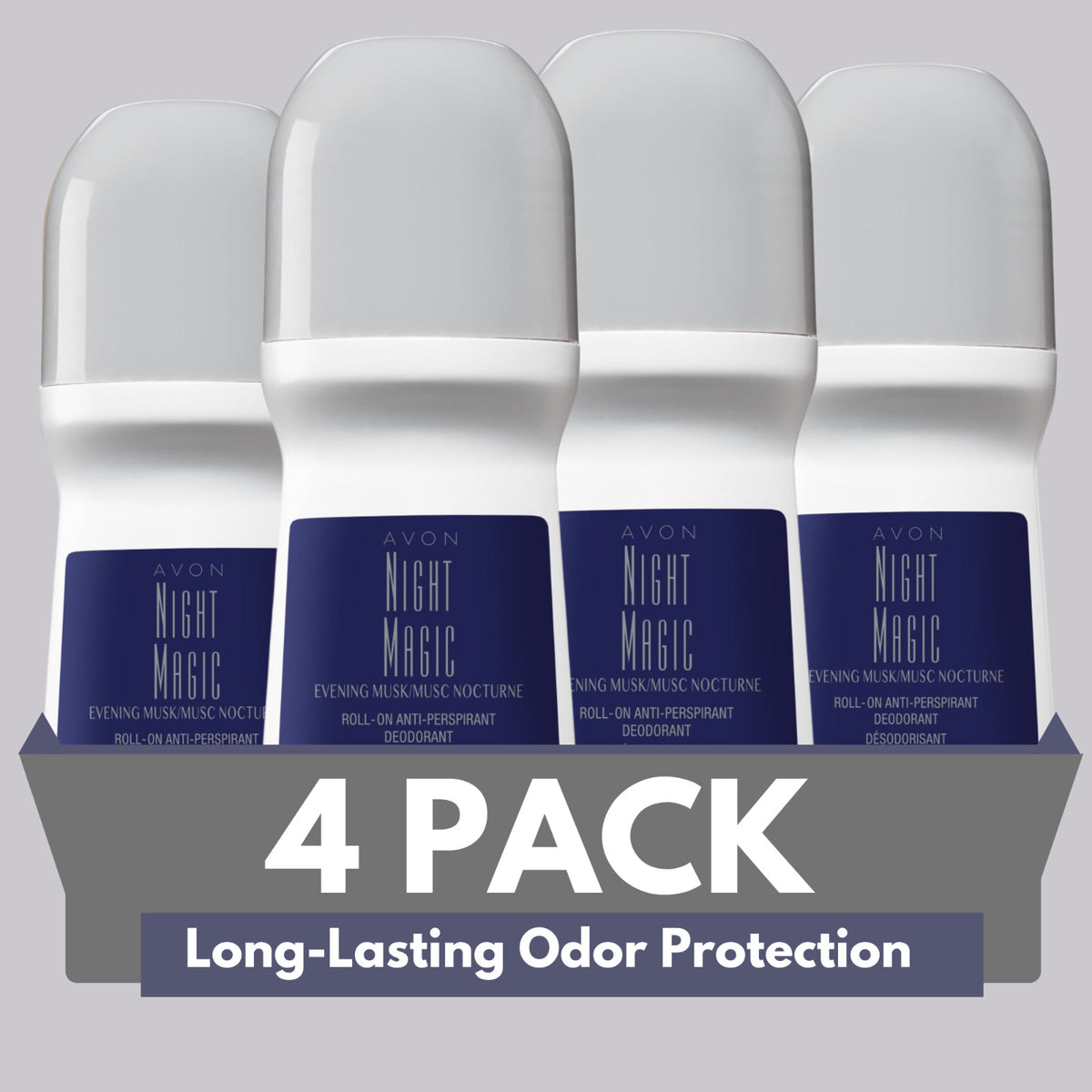 Avon Night Magic Musk Roll-On Deodorant 2.6 fl oz Pack of 4 - Long-Lasting Freshness