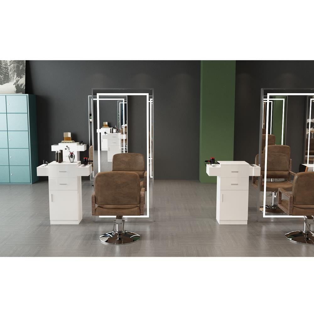 Lockable Salon Styling Station Cabinet with Large Storage & Tool Holders