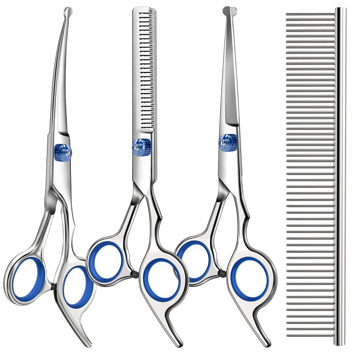 4-in-1 Pet Grooming Scissors Kit with Round Tips for Dogs and Cats