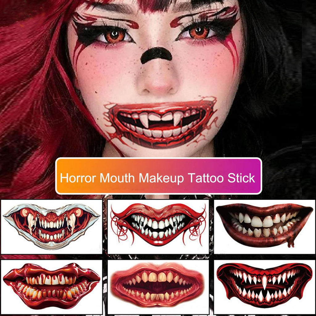 Halloween Prank Makeup Tattoo - Big Mouth Face Horror Stickers (10 pcs)