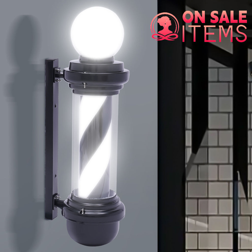 Outdoor LED Barber Pole Light Sign for Hair Salon & Barber Shop - Rotating Black & White Display