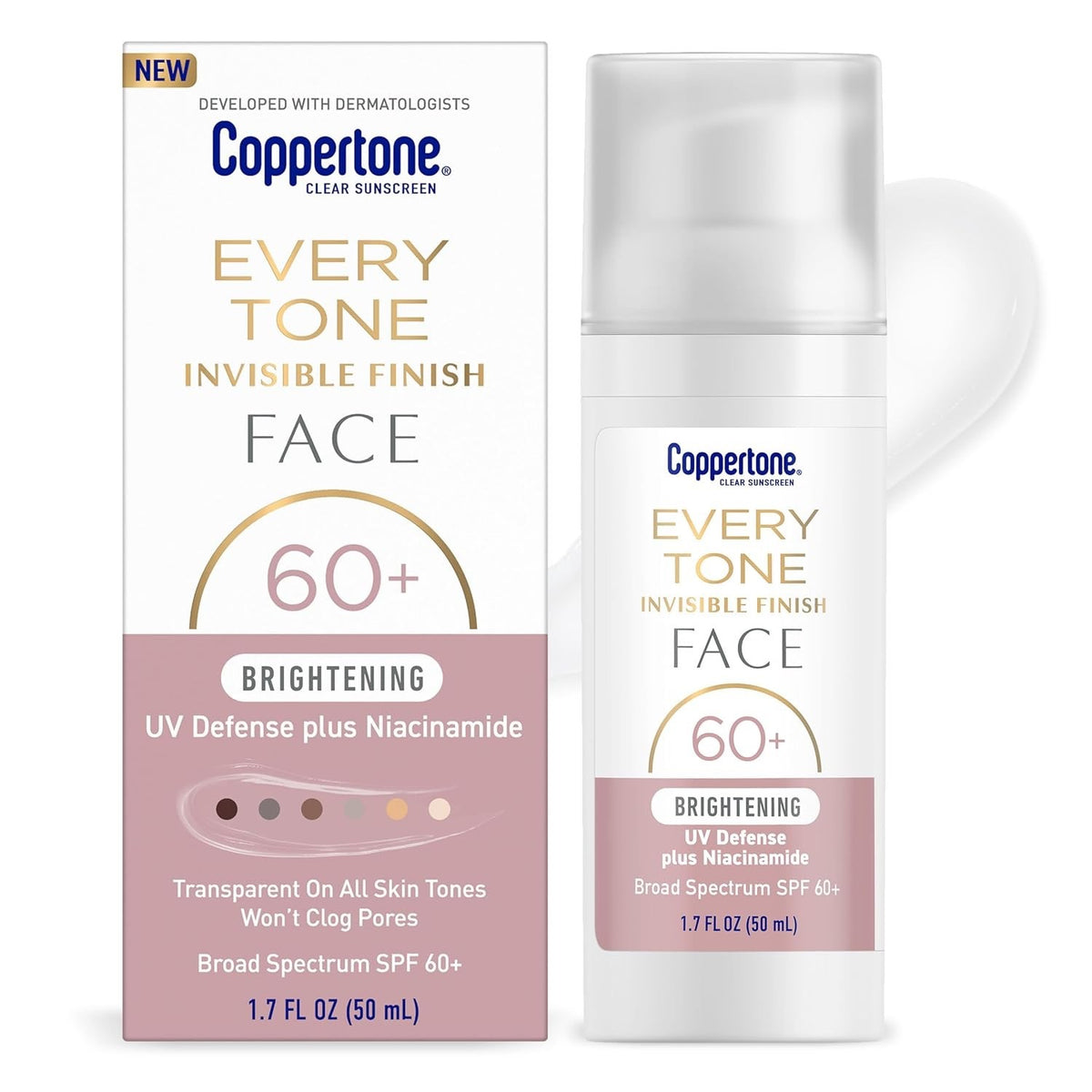 SPF 60+ Face Sunscreen with Niacinamide, Invisible Finish, 3 Pack