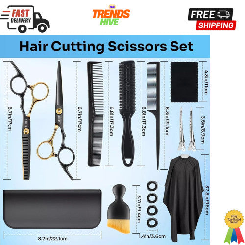Professional Hair Cutting Scissors Shears Kit - 15 Pcs Salon & Barbershop Set