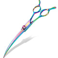 7-Inch Downward Curved Dog Grooming Scissors for Face and Paws - Rainbow Stainless Steel