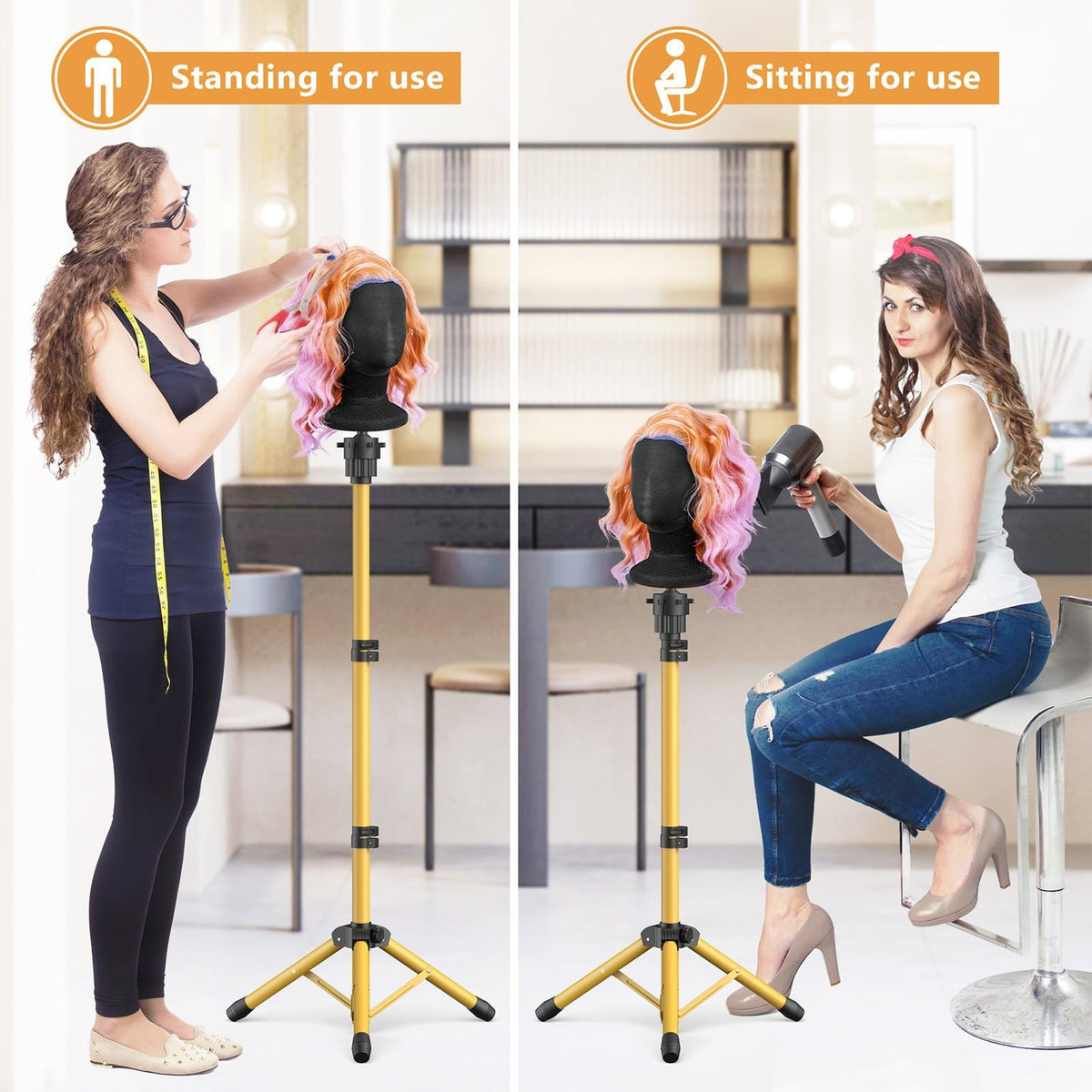 Adjustable Wig Head Stand 50 Inch Tripod with Non-Slip Base for Styling