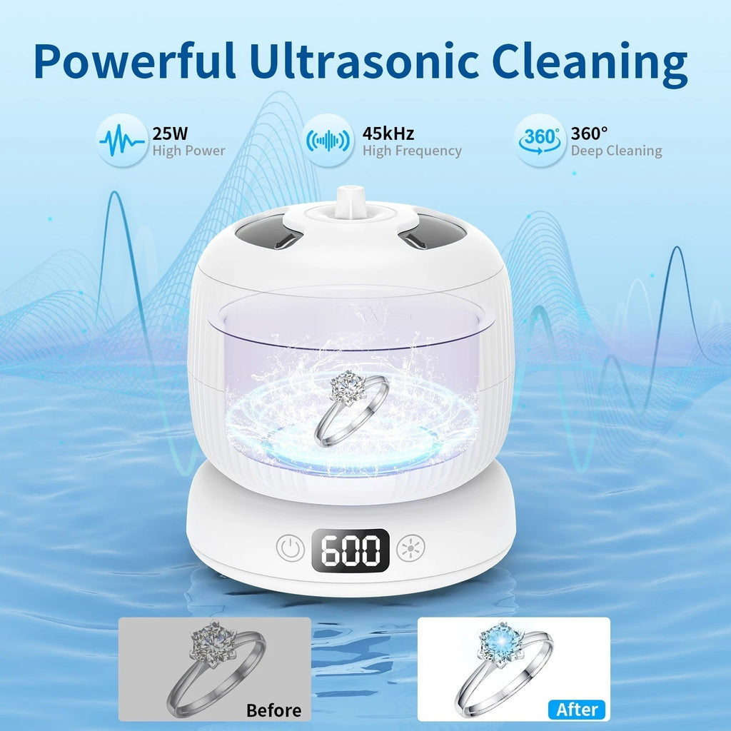 Ultrasonic Retainer and Denture Cleaner Machine - Portable Jewelry & Mouth Guard Cleaner